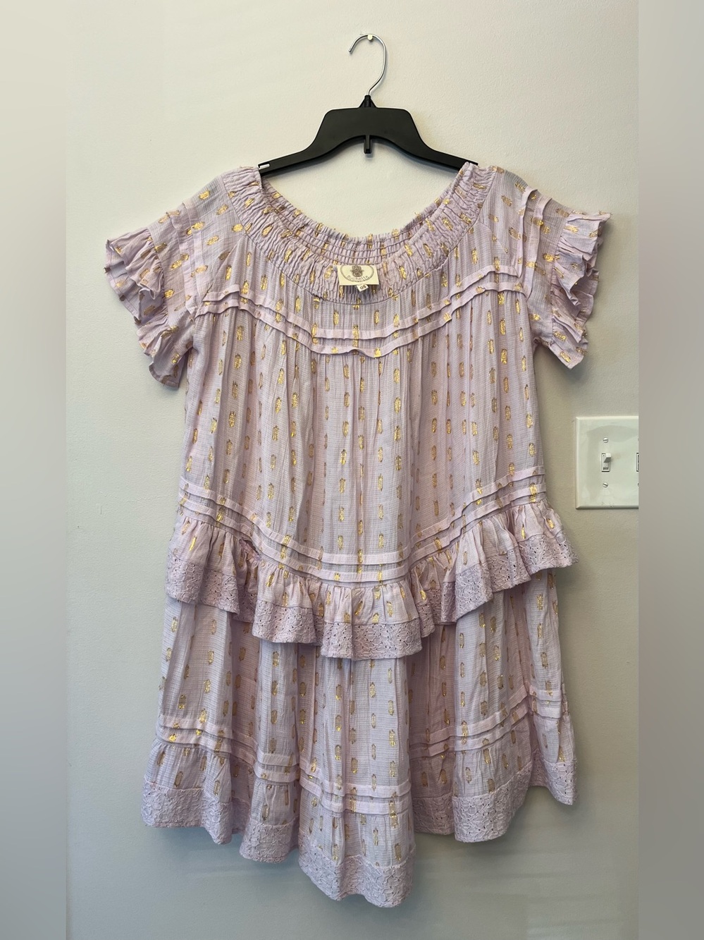 Muche et Muchette Lavender Gold Metallic Knit Boho Shift Dress O/S EUC